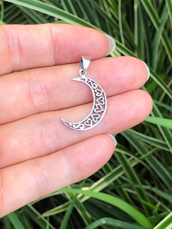 20mm/0.79in Silver Heart Moon Pendant Sterling Silver 925
