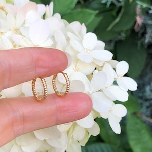 13mm/11mm x1.2mm Gold Rope Hoop Earrings Sterling Silver 925, Gold Plated Plain Rope Huggie Hoops, Small Rope Hoops for Men Women, THIN