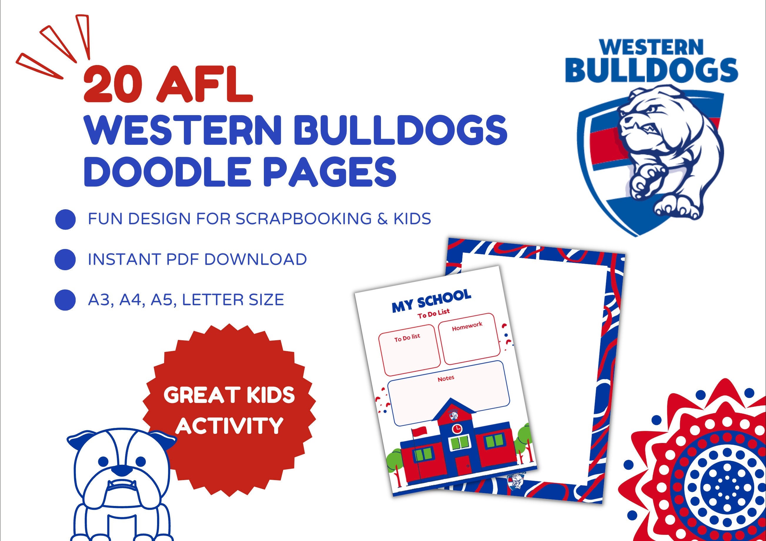 Western Bulldogs AFL 20 Colouring & Doodle Pages for Kids and Juniors ...