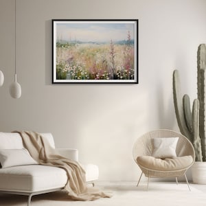 Printable Wildflower Field Landscape Oil Painting, Vintage Landscape ...