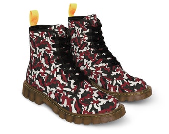 Urban Explorer Red and Black Camo Men's Canvas Boots Breathable and Durable