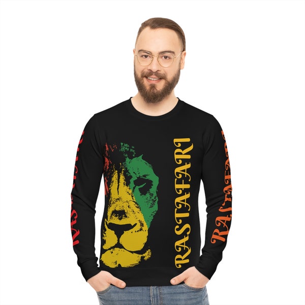 Reggae Vibe Men's Sweatshirt - Durable Rasta Lion Print, Breathable & Soft Fabric