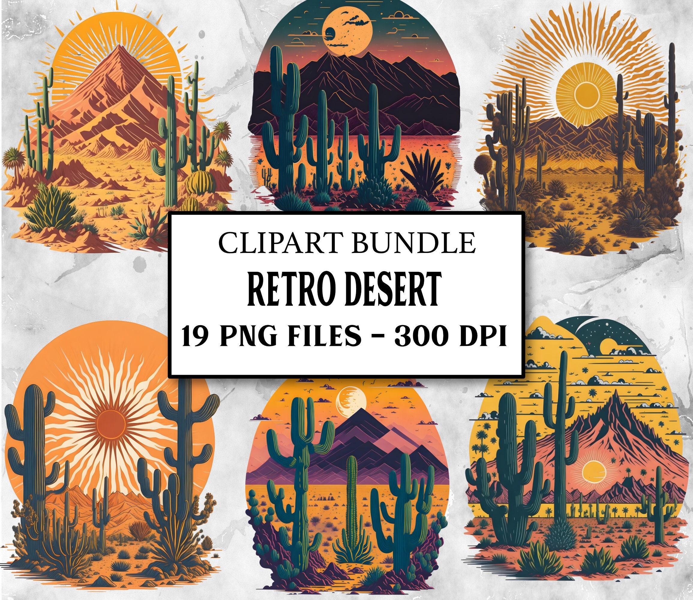 Retro Sunset Desert Clipart for DIY POD Southwest Desert Etsy