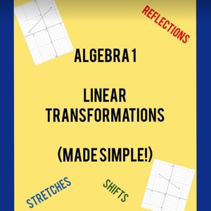 Algebra 1 Linear Transformations: Simplified Study Guide with 9 Examples and Graphs