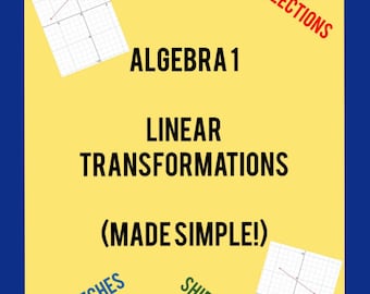 Algebra 1 Linear Transformations: Simplified Study Guide with 9 Examples and Graphs
