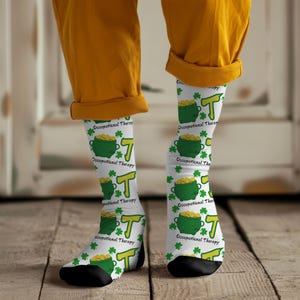 Occupational Therapy st. Patrick&#39;s day socks, holiday Cushioned Crew Socks, OT shamrock socks, gift for her, fun work socks, gift for new OT