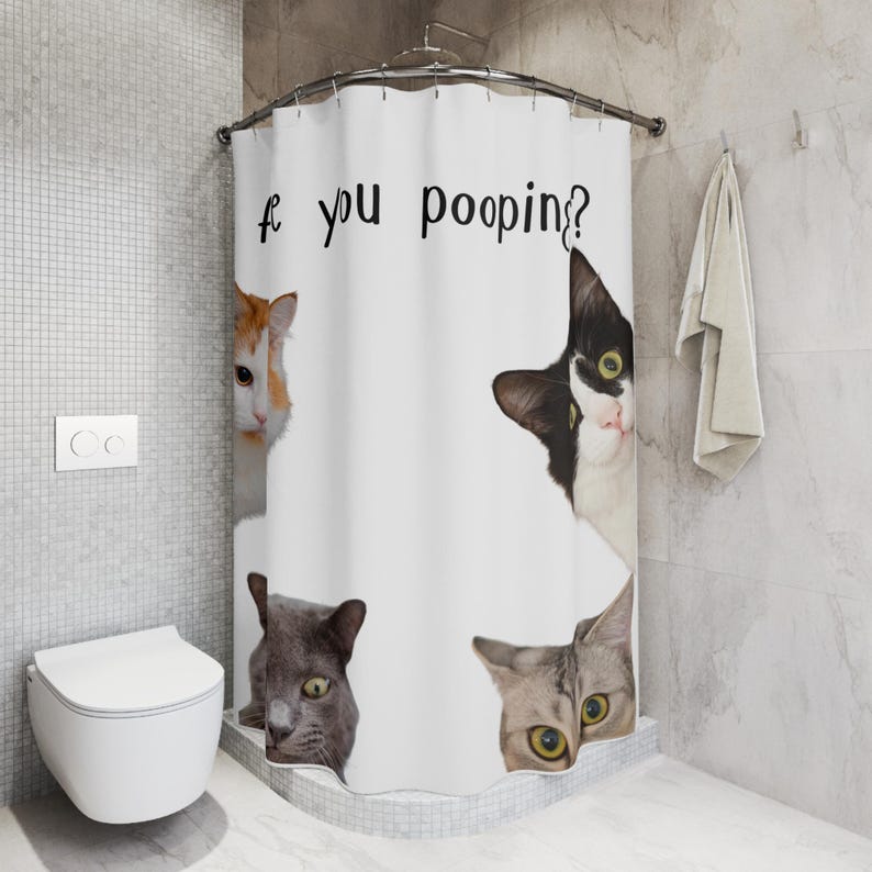 Funny Cat Shower Curtain, Are You Pooping, Gift for Anyone, Cat Lover