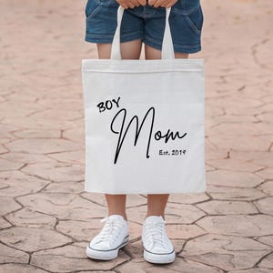 Personalized boy mom tote bag, Mother&#39;s Day gift, new mom tote bag, baby shower gift, gift for her, birthday gift for mom, gift from son,
