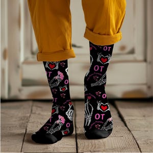 Occupational therapy socks, valentine&#39;s day socks, gift for her, fine motor promoter socks, skeleton OT socks, new grad gift, new OTA gift,