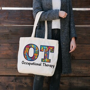 Occupational therapy tote bag, gift for OT, new grad gift, OTA tote bag, puzzle and blocks bag, therapy week gift, OT month gift,