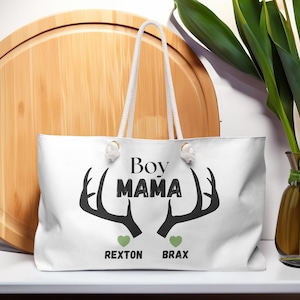 Personalized Boy mama Weekender Bag, Hunting boy mom, Baby shower gift, New mom gift, Tote bag for mom, Gift for her, Boy mom bag,