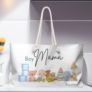 Personalized Boy mama tote bag, Mom Weekender Bag, New mom gift, baby shower gift, gift for her, Mother&#39;s day gift, Large boy mom bag,