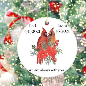 Personalized Memorial Christmas Ornament, Cardinal Christmas Ornament, Loss of loved one, always with you, Gift for loved one, Memorial gift