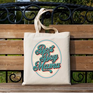 Boy mom tote bag, Cotton Canvas Tote Bag, gift for mom, best boy mama, baby shower gift, new mom gift, retro boy mom bag, mom of boys bag,