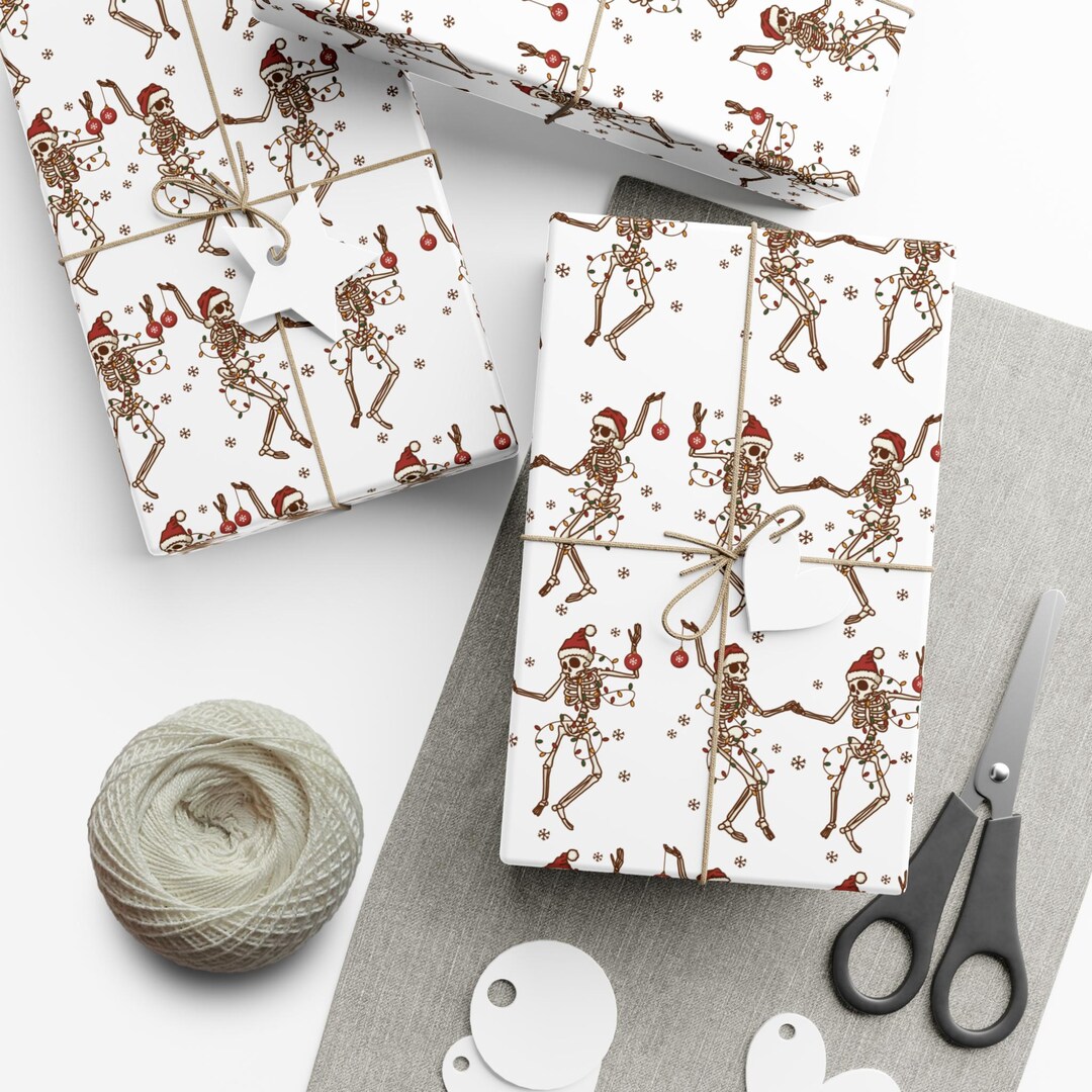 Skeleton Gift Wrap Paper, Funny Dancing Christmas Design, Wrapping ...