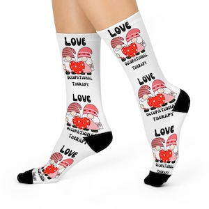 Love Occupational Therapy socks, Cushioned Crew Socks, Valentine Gnome socks, cute therapy socks, Coworker gift idea, OT grad gift, OTA gift