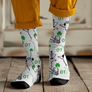 Occupational therapy skeleton socks, fine motor promoter, shamrock OT socks, st Patrick&#39;s day socks, gift for her, new grad gift,