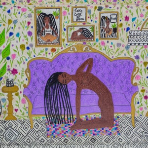 Mind And Body.     Black Woman, Black Women, Natural Hair, Dreads, Body Positive, Exercise, Art, Artist, Black Artist, Art Prints, Drawings,