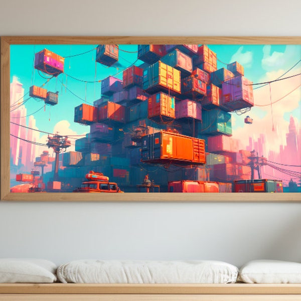The Stacks - Futuristic Dystopian Sci-Fi Art for Samsung Frame TV, Instant Digital Download for Gamer Wall Decor