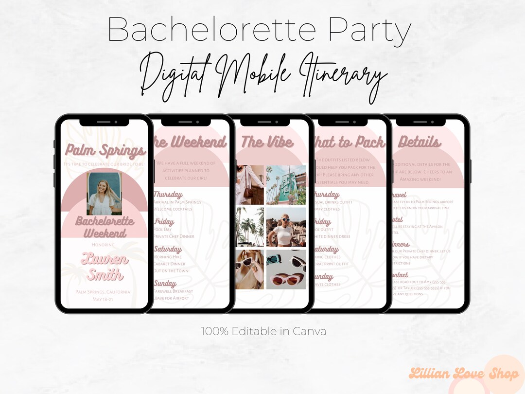 Bachelorette Party Itinerary | Customizable Weekend Itinerary - Canva ...