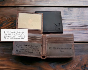 Handwriting Wallet,Father's Day Gift for him,Personalized Wallet Men,Leather Wallet For Men,Handwriting Gift For Boyfriend,Engraved Wallet