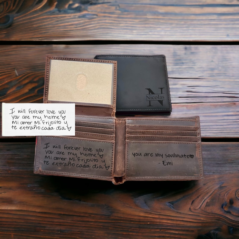 Handwriting Wallet,Father's Day Gift for him,Personalized Wallet Men,Leather Wallet For Men,Handwriting Gift For Boyfriend,Engraved Wallet image 1