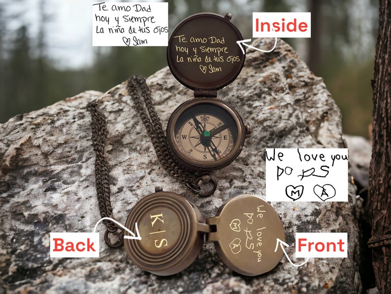Personalized Engraved Working Compass with Custom Handwriting, Gift for Men Anniversary, Gifts for Dad Birthday,Father's Day gift for him image 9