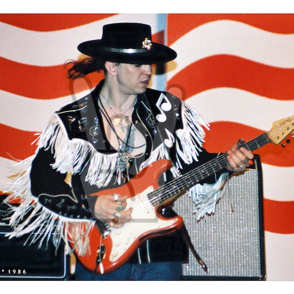 STEVIE RAY VAUGHAN 1986 Concert Photo Poster Farm Aid Manor Downs Texas Guitar Legend Iconic Blues Musician Fender Stratocaster Guitar