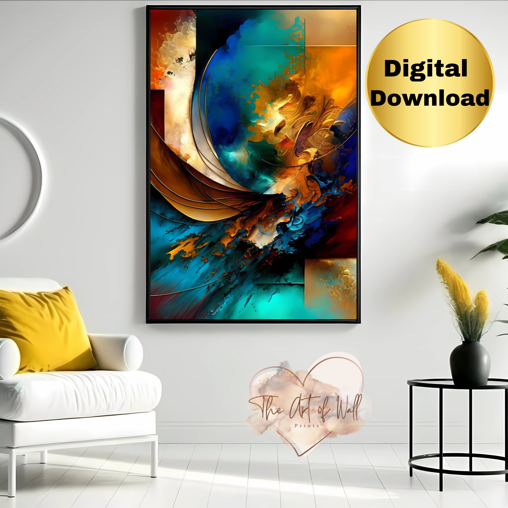 Vibrant Symphony: Printable Colorful Abstract Wall Art Instant Digital