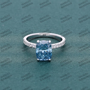 1.78 Carta Cushion With Round Shape Lab Grown Diamond Engagement Ring For Women And Girls, Color  Stone Valentine Ring With 18K White Gold