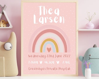 Birth print | Birth poster | Personalised birth poster | Baby nursery wall art | Nursery decor | Baby girl | Printable digital download