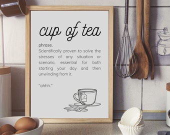 Kitchen wall art | Kitchen decor | Cup of tea | Cup of tea print for kitchen | Printable digital download