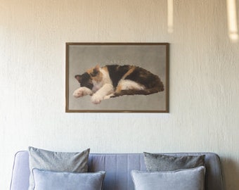 Sleeping Cat | Calico | Horizontal Print | Digital Download Printable