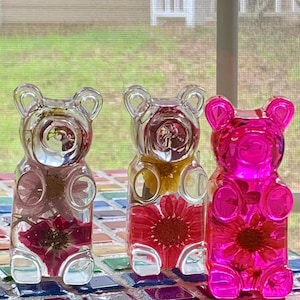 BUY 3 Get 1 FREE  FLOWER Gummy Bear 3+ Inches Completely Transparent or Colored Background You Pick Your Colors Personalized Made to Order