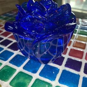 ROSE Trinket Dish with Lid Handmade Trinket Box in Cobalt Blue Includes Shipping