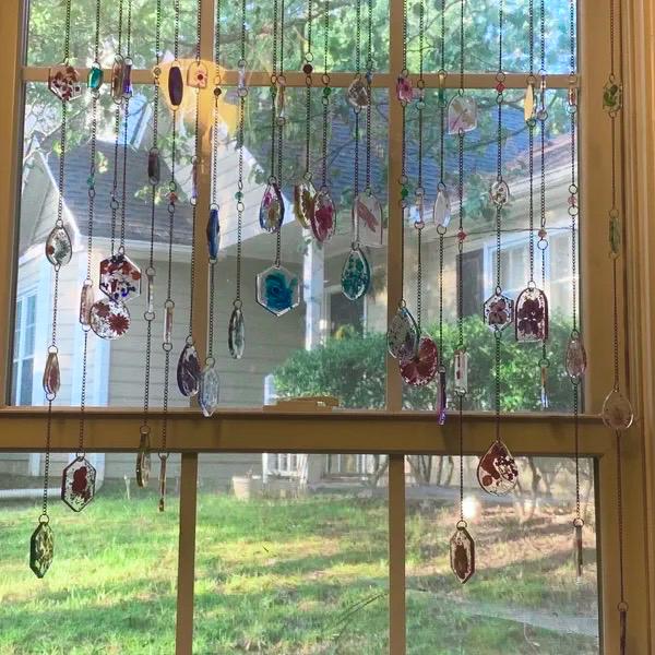 Gorgeous Colorful SUNCATCHER Valance Wallhanging with HANDMADE Resin Charms and Glass Beads