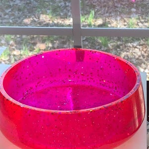 HOT PINK and GLITTER Bowl Multipurpose Transparent Fruit Bowl/Candy/ Serving Dish Catchall Handmade Food Grade Resin Must See Free Shipping