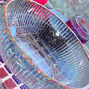 10 Inch Transparent Confetti Dots Multipurpose Fluted EXTRA LARGE Bowl Serving Fruit Decorative  and Functional Includes Free Shipping