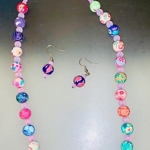 Delicate Beaded Floral Necklace and Earrings Set Very Feminine