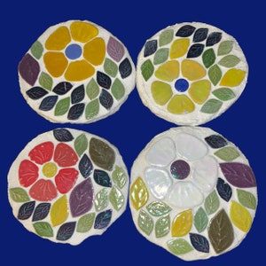 Set of Four Handmade Floral Mosaic Coasters