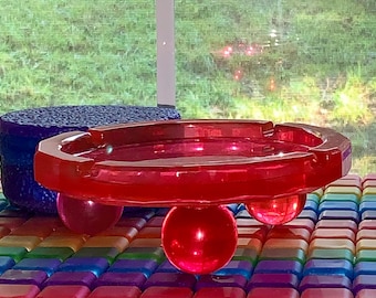 Handmade Extra Large Resin Ashtray: Transparent Red Elevated Design