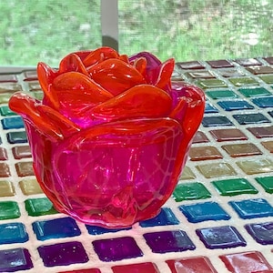 ROSE Trinket Dish with Lid Handmade Trinket Box in Hot Pink Includes Shipping