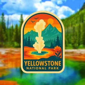 Yellowstone National Park Sticker: Retro Geyser, Hot Spring Vinyl Decal