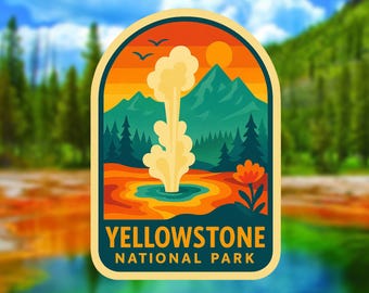 Yellowstone National Park Sticker: Retro Geyser, Hot Spring Vinyl Decal