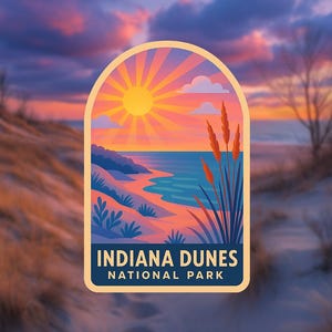 Indiana Dunes National Park Sticker - Indiana Travel Souvenir, National Park Hiking Decal, Waterproof Vinyl Nature Gift - Beach Sunset