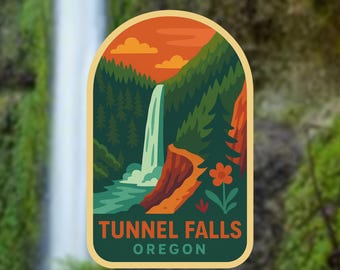 Tunnel Falls Oregon Sticker: Retro PNW Hiking Adventure Vinyl Decal