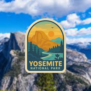 Yosemite National Park Sticker |Half Dome | Retro Sunset Mountain Design | Waterproof Vinyl Decal for Water Bottles, Laptops, Coolers & More