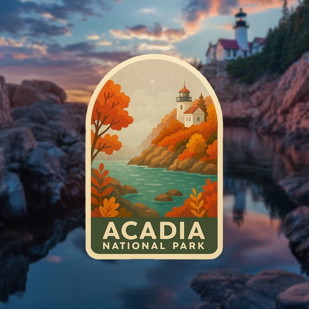 Acadia National Park Sticker | Autumn Lighthouse Vinyl Decal | Waterproof Boho Nature Sticker