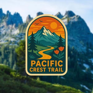 Pacific Crest Trail Vinyl Sticker – Retro Hiking Adventure Design, Waterproof, Weatherproof Decal for Water Bottles, Laptops, Cars, & Gear