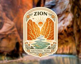 Zion National Park Sticker, Utah Canyon Vinyl Decal, Waterproof Weather Resistant Nature Sticker, Boho Retro National Park Gift, 2 3 4 Inch